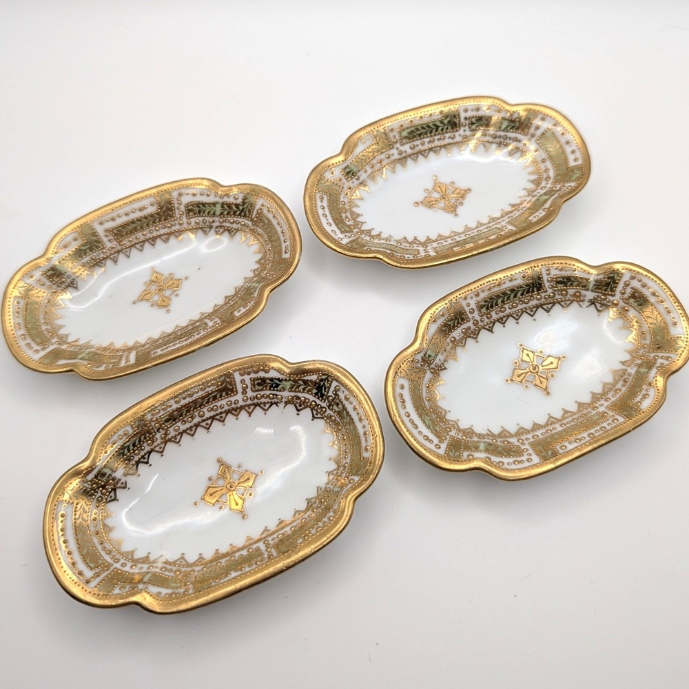 RC Nippon Salt Cellars Set of 4 Hand Painted Gold Moriage Porcelain 3.25"
